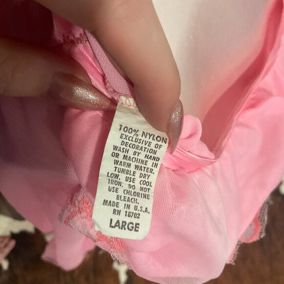 Vintage‎ Lace & Sheer Layered Slip Dress Tie-Neck Cap Sleeve Size L Pink - Picture 6 of 6